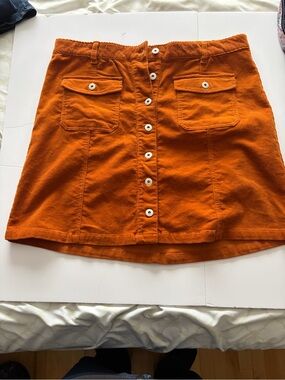 Button-Front Mini Skirt in Burnt Orange